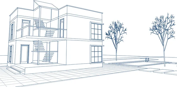 Stadthaus Architektonische Skizze Illustration — Stockvektor