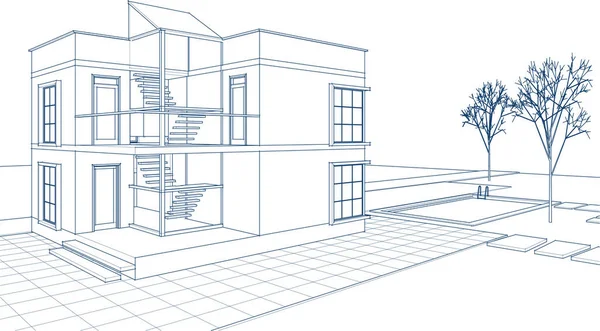 Kasaba mimarisi çizimi 3D illüstrasyon