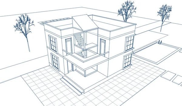 Townhouse Architectonische Schets Illustratie — Stockvector