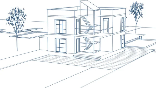 Kasaba mimarisi çizimi 3D illüstrasyon