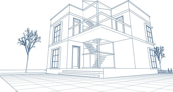 Kasaba mimarisi çizimi 3D illüstrasyon