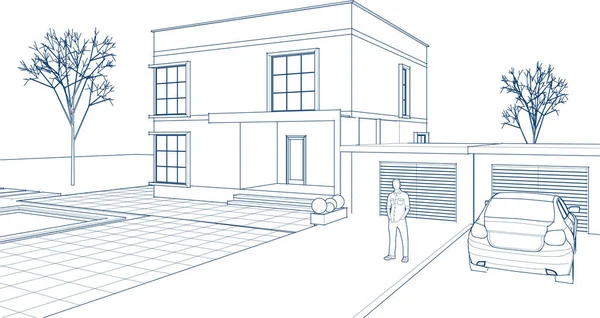 Kasaba mimarisi çizimi 3D illüstrasyon