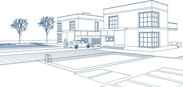 Kasaba mimarisi çizimi 3D illüstrasyon