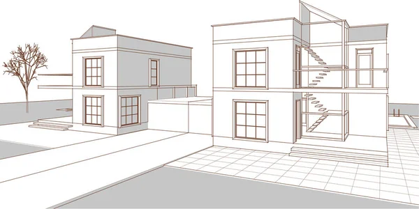 Stadthaus Architektonische Skizze Illustration — Stockvektor