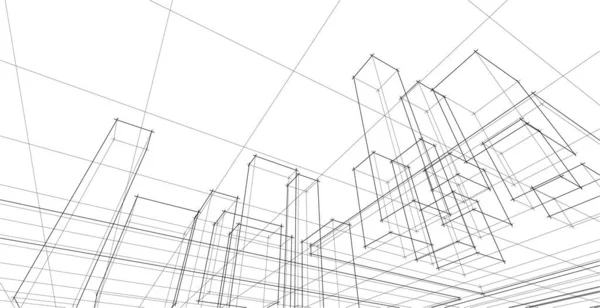 抽象的现代建筑模块化立面3D插图 — 图库矢量图片