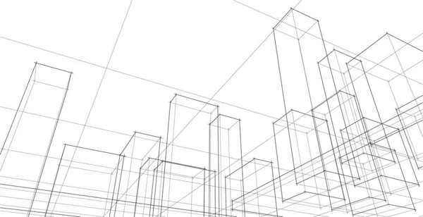 抽象的现代建筑模块化立面3D插图 — 图库矢量图片
