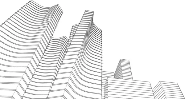 Abstrata Arquitetura Moderna Fachada Modular Ilustração —  Vetores de Stock