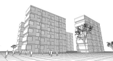 soyut modern mimari modüler cephe 3D illüstrasyon