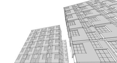 soyut modern mimari modüler cephe 3D illüstrasyon