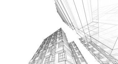 soyut modern mimari modüler cephe 3D illüstrasyon