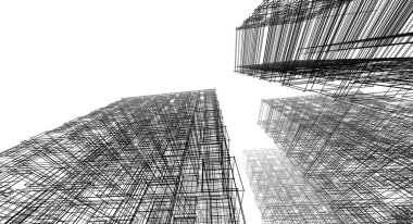 soyut modern mimari modüler cephe 3D illüstrasyon