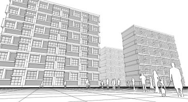 soyut modern mimari modüler cephe 3D illüstrasyon