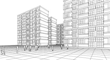 soyut modern mimari modüler cephe 3D illüstrasyon