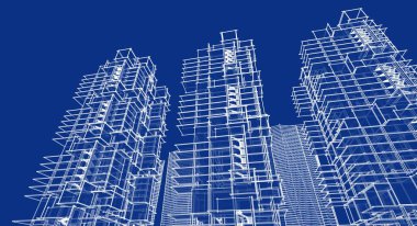 soyut modern mimari modüler cephe 3D illüstrasyon