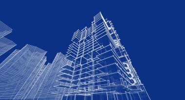 soyut modern mimari modüler cephe 3D illüstrasyon