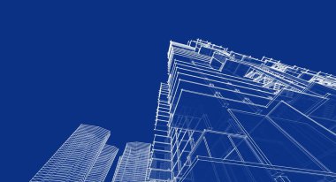 soyut modern mimari modüler cephe 3D illüstrasyon