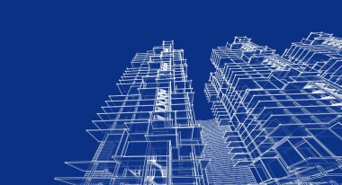 soyut modern mimari modüler cephe 3D illüstrasyon