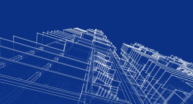 soyut modern mimari modüler cephe 3D illüstrasyon