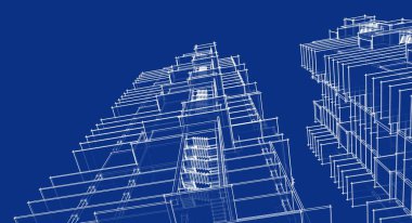 soyut modern mimari modüler cephe 3D illüstrasyon