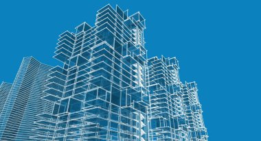 soyut modern mimari modüler cephe 3D illüstrasyon