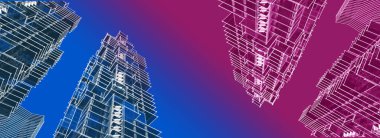 soyut modern mimari modüler cephe 3D illüstrasyon