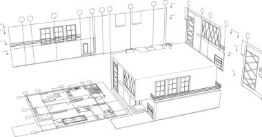 ev mimarisi projesi çizimi 3d illüstrasyon