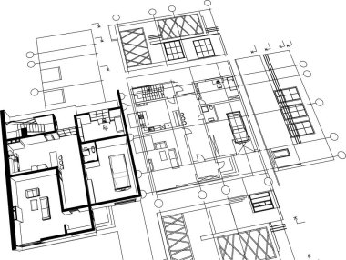 ev mimarisi projesi çizimi 3d illüstrasyon