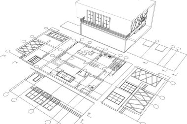ev mimarisi projesi çizimi 3d illüstrasyon