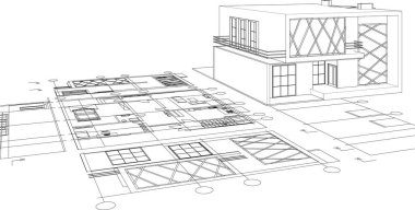 ev mimarisi projesi çizimi 3d illüstrasyon