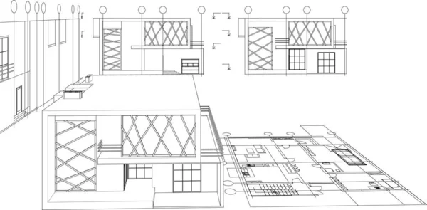 Σπίτι Αρχιτεκτονικό Σχέδιο Του Έργου Εικονογράφηση — Διανυσματικό Αρχείο