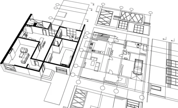 Huis Architectonische Project Schets Illustratie — Stockvector