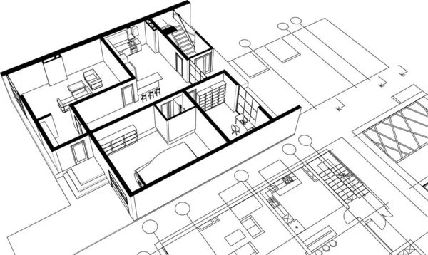 Casa Projeto Arquitetônico Esboço Ilustração — Vetor de Stock