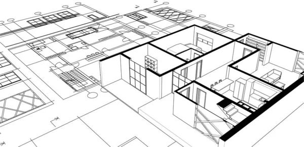 ev mimarisi projesi çizimi 3d illüstrasyon