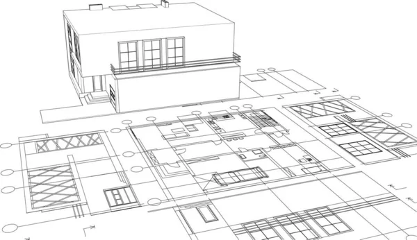 Casa Proyecto Arquitectónico Boceto Ilustración — Vector de stock