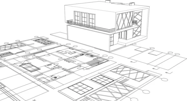 Casa Projeto Arquitetônico Esboço Ilustração — Vetor de Stock