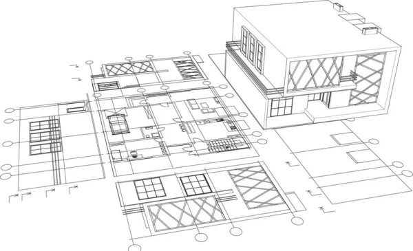 Casa Projeto Arquitetônico Esboço Ilustração —  Vetores de Stock