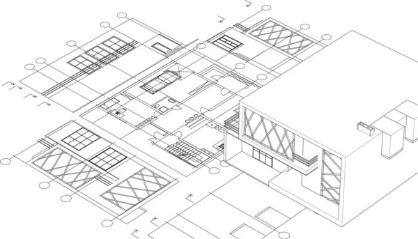 Casa Projeto Arquitetônico Esboço Ilustração — Vetor de Stock