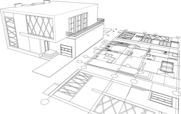 房屋建筑草图3D图解 — 图库矢量图片