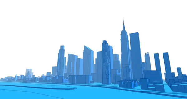 现代城市全景3D插图 — 图库照片