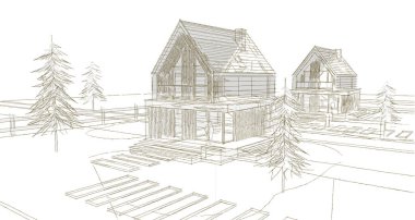 ev mimarisi çizimi 3d illüstrasyon