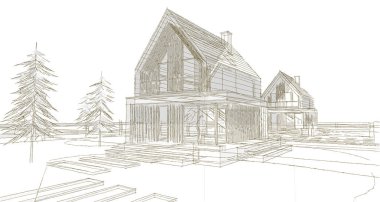 ev mimarisi çizimi 3d illüstrasyon