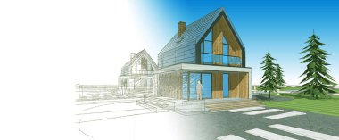 ev mimarisi çizimi 3d illüstrasyon