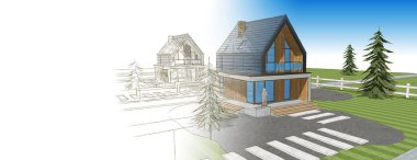 ev mimarisi çizimi 3d illüstrasyon