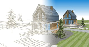 ev mimarisi çizimi 3d illüstrasyon