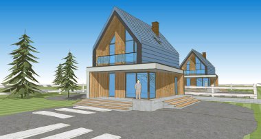 ev mimarisi çizimi 3d illüstrasyon