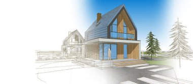 ev mimarisi çizimi 3d illüstrasyon