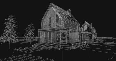 ev mimarisi çizimi 3d illüstrasyon