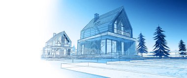 ev mimarisi çizimi 3d illüstrasyon