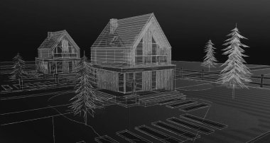 ev mimarisi çizimi 3d illüstrasyon