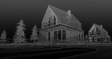 ev mimarisi çizimi 3d illüstrasyon